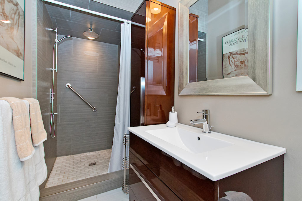 Bathroom with walk-in shower at Bellview Cottage, Bellview Street, Burlington furnished rental