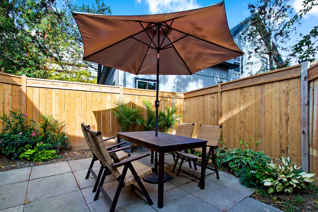 Private patio in Bellview Cottage a detached Burlington furnished rental